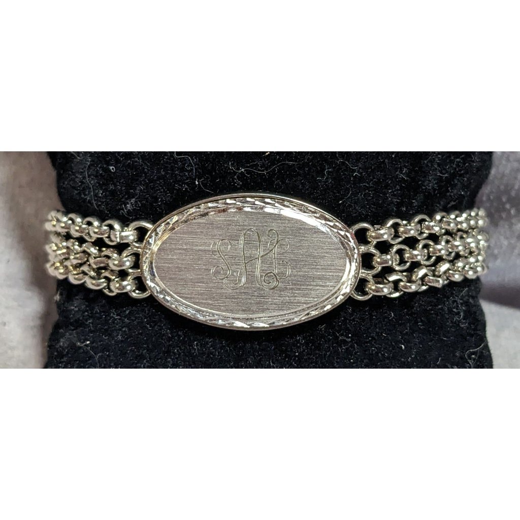 Speidel Usa Silver Engraved Monogram Chain Bracelet